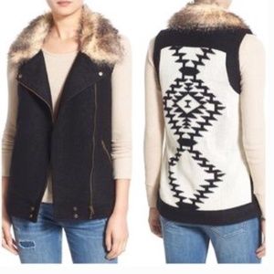 Thread & Supply Black and Cream Vest with Faux Fur Collar